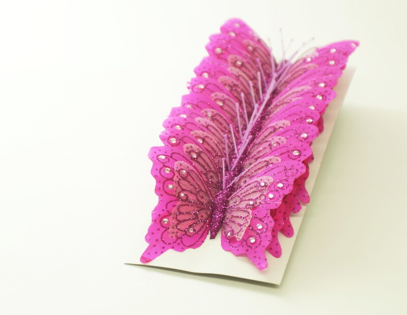 12PC 4″ Fuchsia Glitter Feather Butterflies Craft DIY Wedding Cake Topper