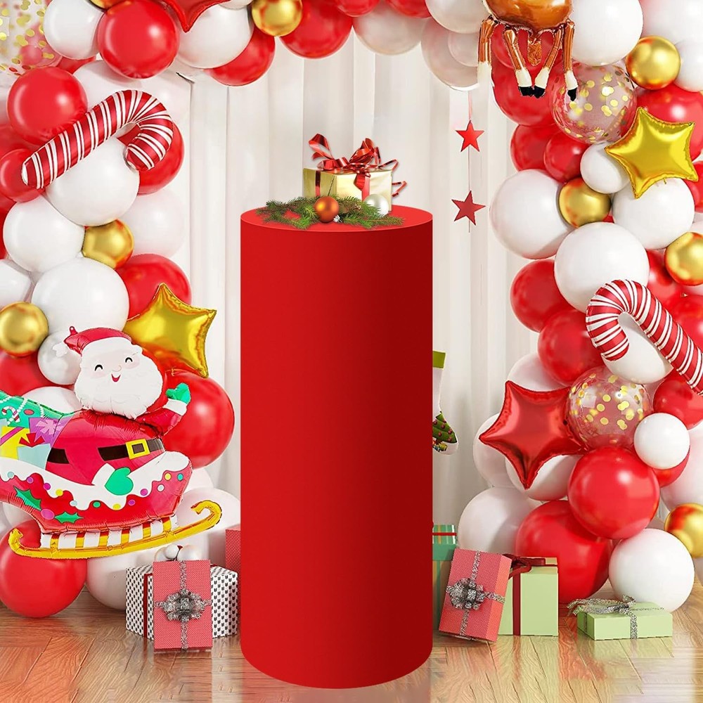 Red Cylinder Pedestal Stand Cover XXL Spandex Round Party Wedding Decor 1 Pc