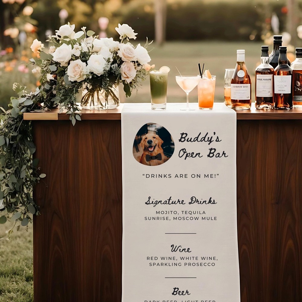 Custom Pet Dog Wedding Bar Menu Banner Signature Drinks Sign