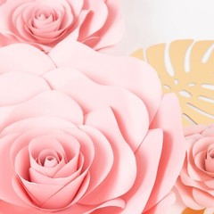 9 PINK 3D Rose Paper Flowers with Gold Monstera Leaves Wedding Decorations