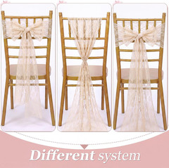 50 Pack Beige Lace Vintage Chair Sashes with Bows Wedding Decor | Beige Chair Sa