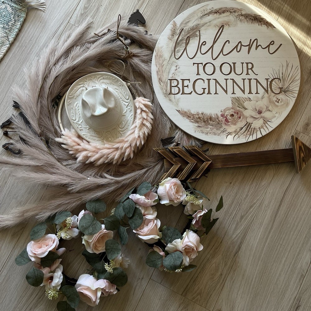Farm Barn Rustic Wedding Decor Bridal Floral Cowboy pampas grass Roses Candle