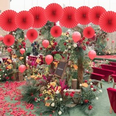 HQZ Red Party Hanging Fans DIY Set – 12pcs Pinwheels & Flowers for Weddings, …