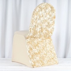 Champagne Satin Rosette SPANDEX Stretchable Banquet CHAIR COVER Wedding