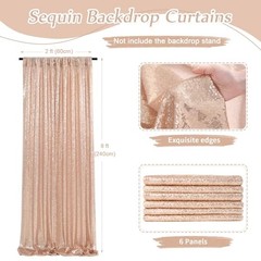 Sequin Backdrop Curtain 6 Pcs 2ftx8ft Wedding Party 6 pcs-2ftx8ft Rose Gold