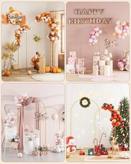 Metal Wedding Arch Backdrop Stand Set of 2 – 7.2FT & 6FT Gold Balloon Frame for