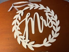 Wedding Anniversary White Mr. & Mrs. Wreath Metal Signs ribbon hanger 12”