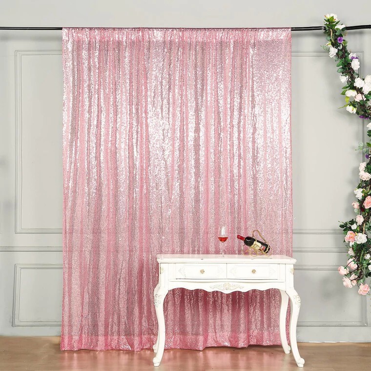 PINK 8 ft x 8 ft Sequined Backdrop Curtain Wedding Party PhotoBooth Decorations
