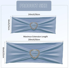 Dusty Blue Chair Sashes 60 Pack Spandex Blue Chair Sashes Bows with Heart Buckle