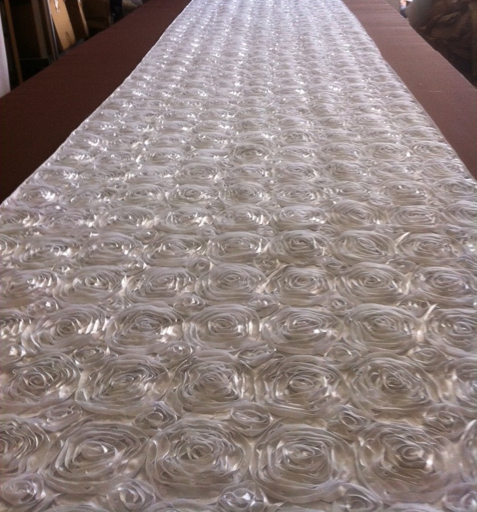 25 ft ROSETTE SATIN AISLE RUNNER 54″ WIDE 3D FABRIC GRANDIOSE ROSE MADE IN USA