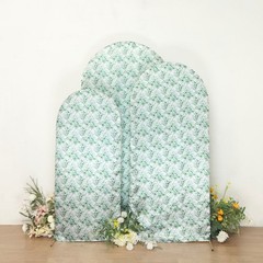 3 WHITE GREEN Eucalyptus Floral Satin Round Top Backdrop STAND COVERS Set Party