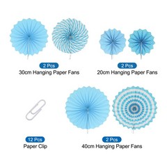 12Pcs Hanging Paper Fans Party Decoration for Home,Birthday Wedding Blue