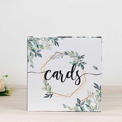 8″ x 8″ White Gold Greenery Theme Money Card Box Geometric Foil Print Events