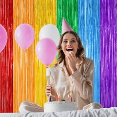 2 Pack Rainbow Backdrop Curtains, 3.28 FT x 7.05 FT Colofull Party Decoration…