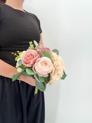 Blush Pink Rose Bridal Bouquet, Dusty Rose Wedding Flowers, Silk Flower Bouquet