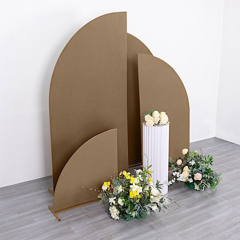 4 Matte TAUPE Fitted Spandex Half Moon Wedding Arch Backdrop STAND COVERS Party