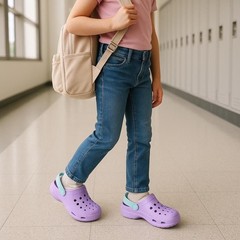 Joybees Kids Lavender Clogs Size 12 with Aqua Strap • Lightweight Slip-On Shoes