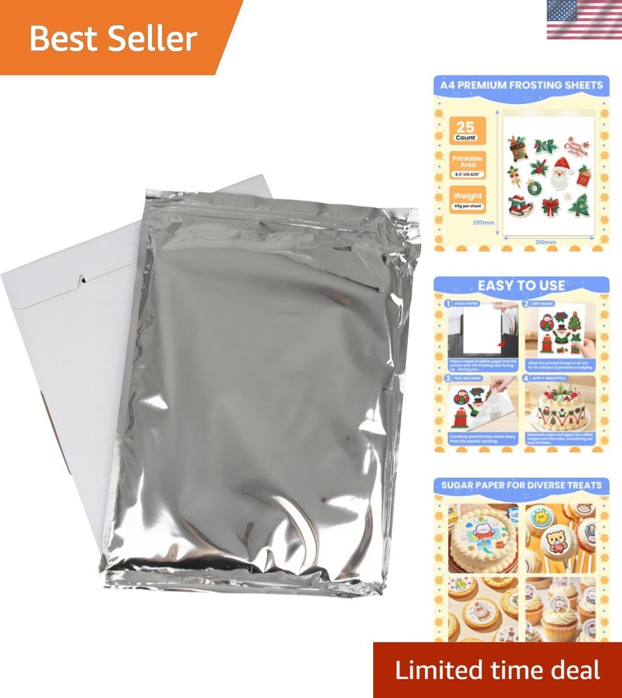 Edible Paper 25 Count A4 11.7″ x 8.3″ Sugar Sheets for Edible Printer Edible …