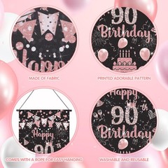 Rose Gold 90th Birthday Decorations – Door Banner, Hanging Banner & Wall Deco…
