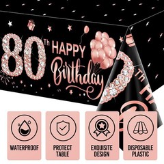 3 Pack Rose Gold 80th Birthday Tablecloth Decorations – Happy Eighty Birthday…