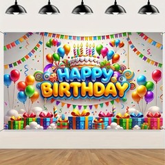 HOMETITUTE Happy Birthday Banner Colorful Balloon Banners Decoration Backdrop…