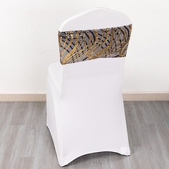 5 BLACK GOLD Mesh Embroidered Sequins CHAIR SASHES Party Events Decorations