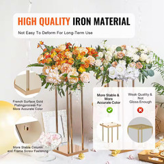 4 PCS Gold Metal Column Wedding Flower Stand 23.6 In./60 Cm High with Metal Lami