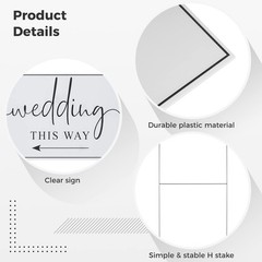 Wedding Direction Signs – 3 Pack Plastic Arrow Signs with H Stakes, Double-Sided