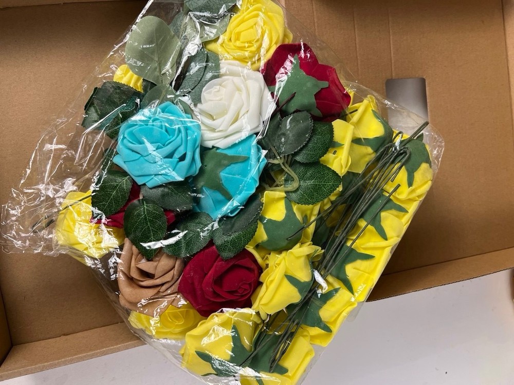 Multicolor Foam Roses with Wire Stems – DIY Craft & Wedding Decor (See Photos fo