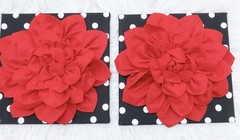 3D Red Flower Wall Decor Set Black White Polka Dot Canvas Art Glam Boutique 4pc