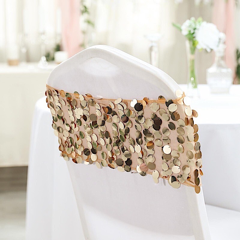 5 GOLD 10″ wide Large Payette Sequined Chair Sashes Party Wedding Decorations