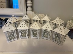 Qty 10 – White Mini Lanterns – 5” to top -Metal & Glass