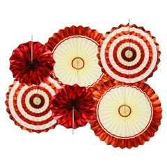 6Pcs Hanging Paper Fans Party Set Decoration for Home Birthday Wedding Red