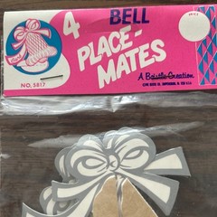 Vintage Bestile Tissue Paper Honeycomb Wedding Bells 8 Small Table Top Silver