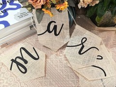 Just Married Banner Burlap Vintage Rustic Cream White NEW
