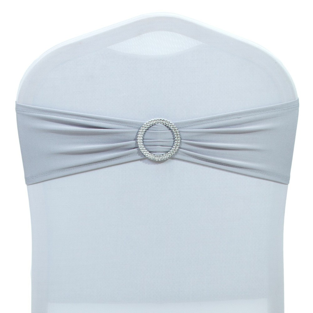100 Spandex Stretch Chair Cover Sash Bows Wedding Party (Light Silver)~FREE SHIP