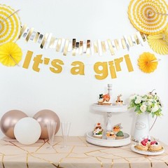 3 feet Gold Glittered It’s A Girl Paper Gender Reveal Hanging GARLAND Events