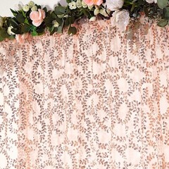 8×8 feet Embroidered Leaves Sequined Tulle Backdrop Curtain Panel Party Events