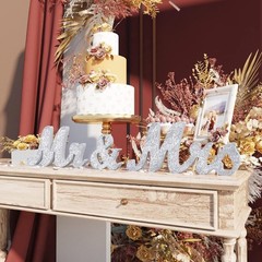 Wedding Sign Set Silver Wood Mr and Mrs & Just Married Banner Decorations
