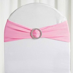 10 Pink Spandex CHAIR SASHES with Silver Round Buckles Wedding Decorations SALE