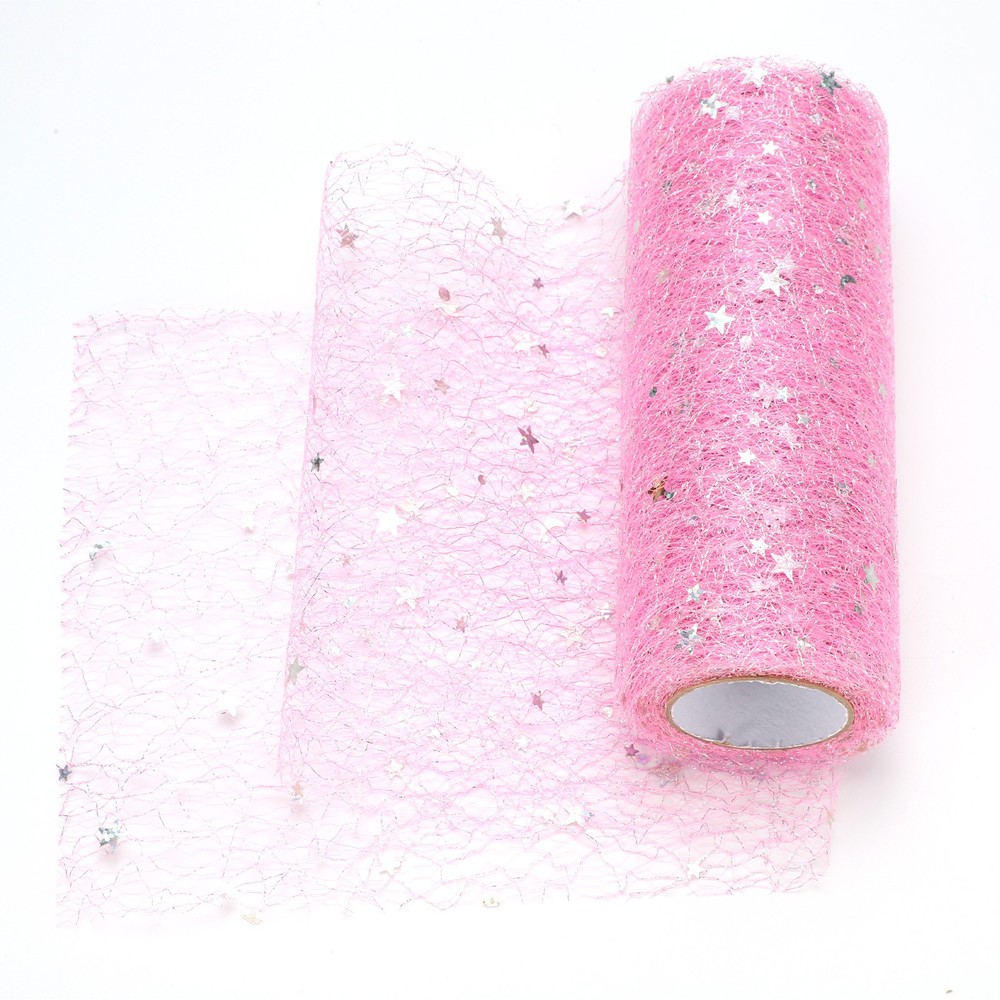 Moon & Star Tulle Rolls Fabric, 6″ x 10 Yard Nylon Tulle Ribbon, Pink