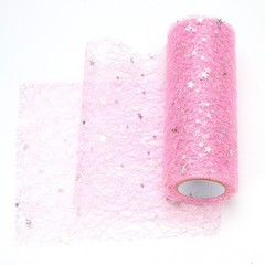 Moon & Star Tulle Rolls Fabric, 6″ x 10 Yard Nylon Tulle Ribbon, Pink