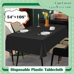 Black 14 Pack 54 x 108 Inch Plastic Tablecloths, Disposable Rectangle Tablecl…