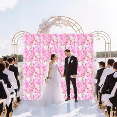 Artificial Silk Flower Wall Panel Pink Decorative Floral Pink&flower1