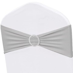 Pack Spandex Chair Sashes Bows Stretch Chair Bands with Buckles 50 Silver Grey