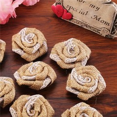 DECORA 12 Pieces Burlap Rose Flowers for Wedding Decoration DIY Craft