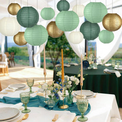 15 Pcs Sage Green Gold Paper Lanterns – Assorted 6/8/10 Inch round Hanging Decor