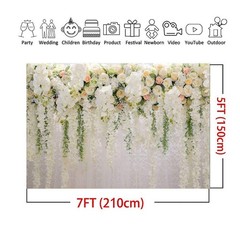 White Rose Floral Theme Photography Backdrops Bridal Shower 7×5 ft,