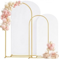 Toolterritary Metal Arch Backdrop Stand and Cover Set of 2, 7.2ft, 6ft White