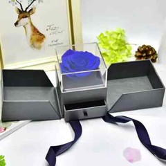 Exquisite eternal rose petals stored in acrylic flip jewelry box